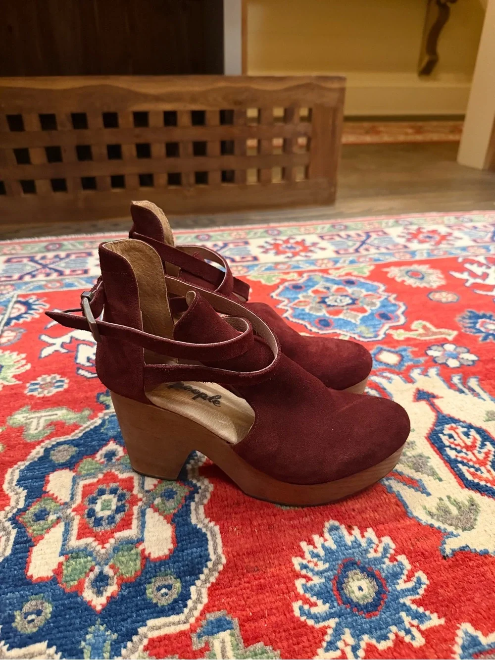 Free People Suede Cedar Clogs Size 39 Wine Colored